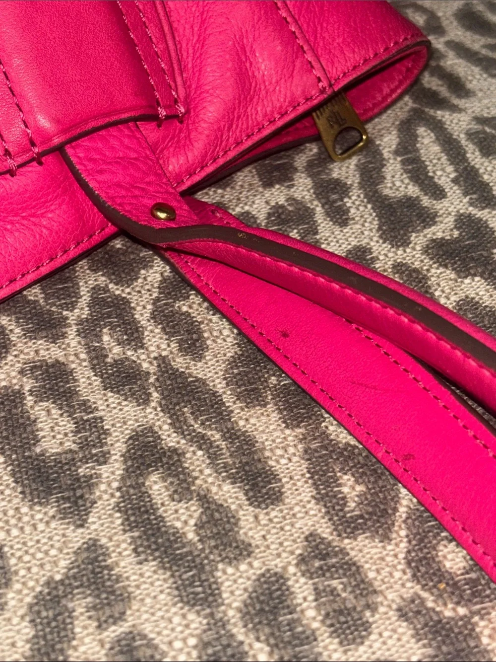 Ralph Lauren bright pink tote slouchy soft leather embossed logo multi pocket